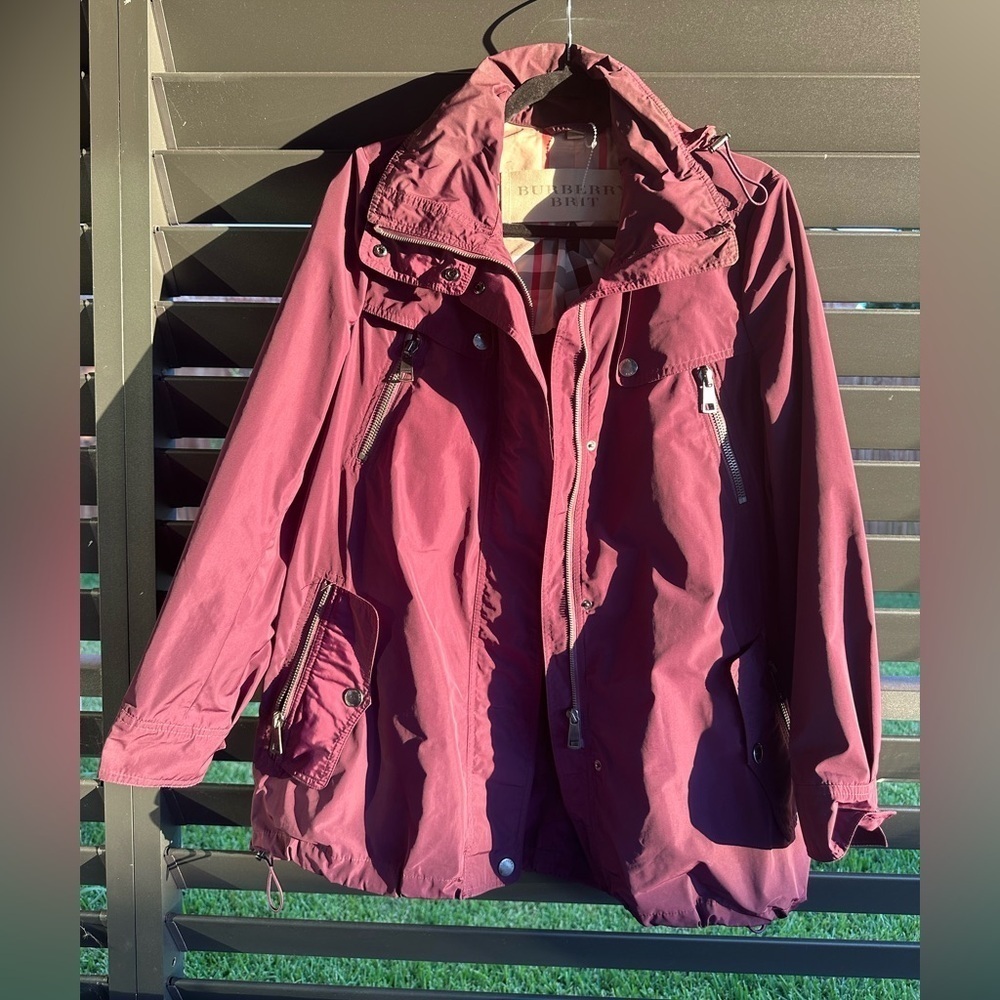 Burberry Red Utility Jacket with Stand-Up Collar and Relaxed Fit women’s size 8